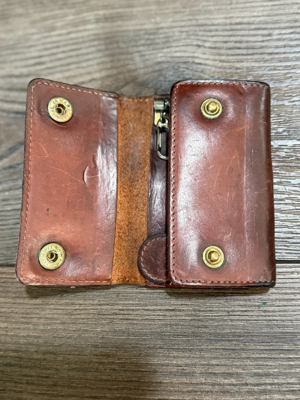 Vintage Il Bisonte Brown Leather Key Case Wallet Distressed Patina Made In Italy